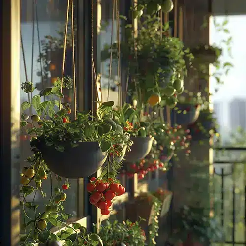 10 ideas para hacer huertos urbanos en espacios pequeños 5 ilustración huerto macetas colgante balcon