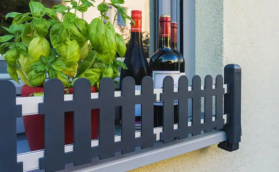 Green Creations Conjunto de ampliación masu para Ampliar un Conjunto básico masu, Soporte anticaida de jardineras y macetas, Soporte para jardineras, alféizar Ventana Exterior (señal Gris, Ondas)